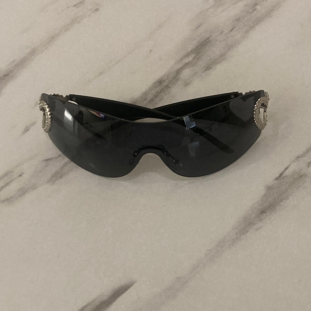 Women's Black Shield Sunglasses with Rhinestone Emblem